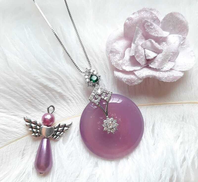 Zart violett Hetian Jade Anhänger, 925S + gratis Kette Zart violett Hetian Jade Anhänger, 925S + gratis Kette