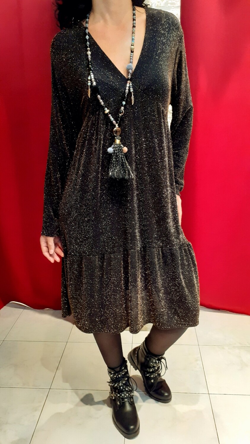 Robe fête lurex noir doré