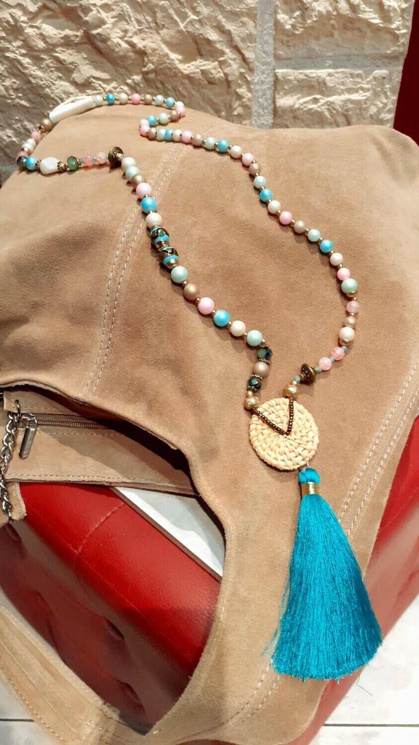 Collier sautoir rond paille 