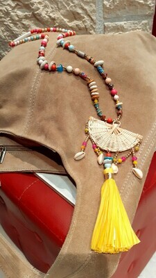 Collier sautoir éventail jaune