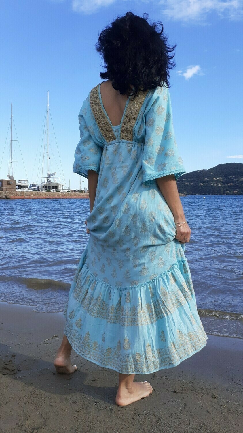 Robe Jade bohème tourquoise