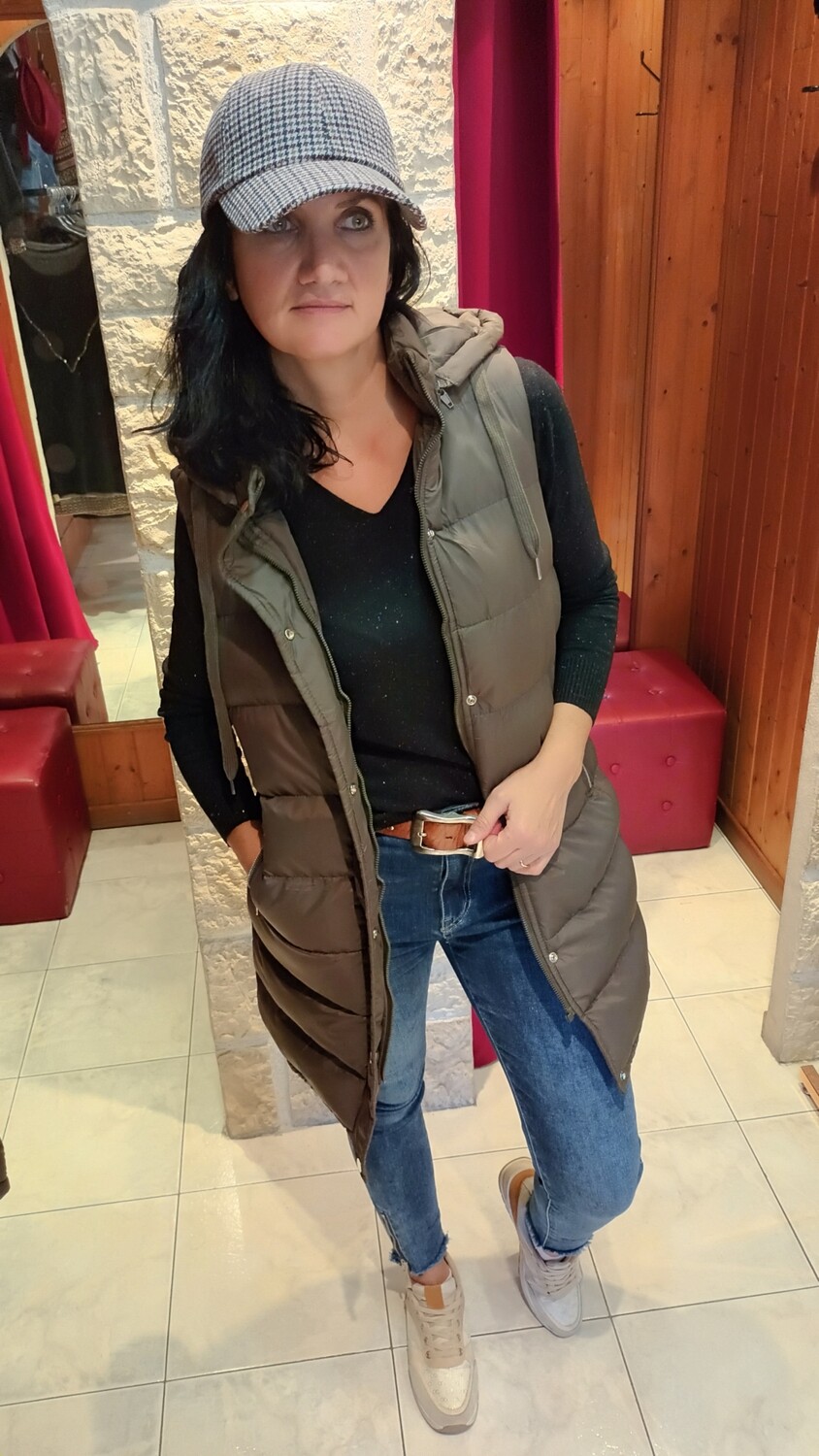 Veste doudoune sans manches à capuche kaki 