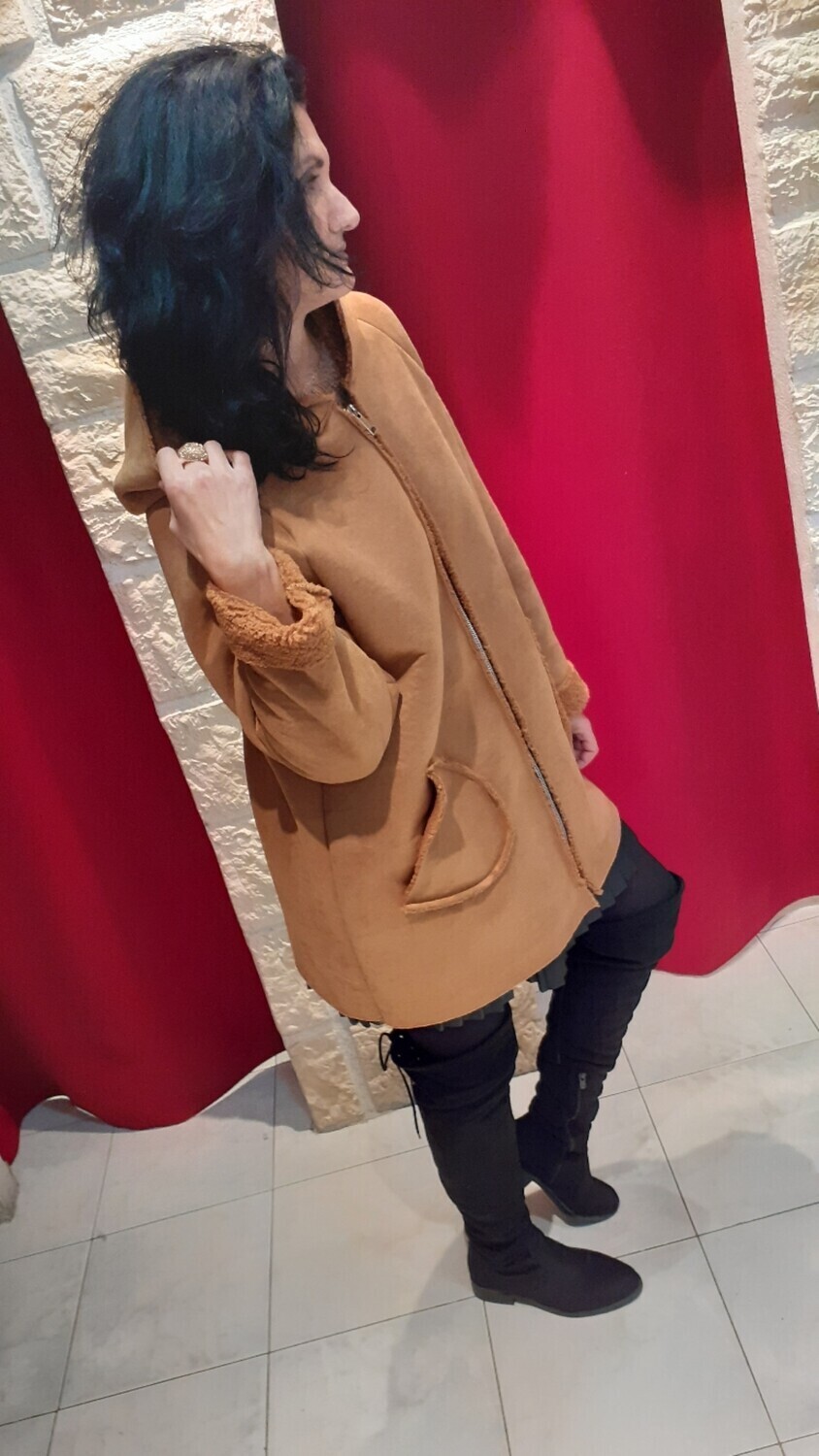 Veste en suedine moumoute camel