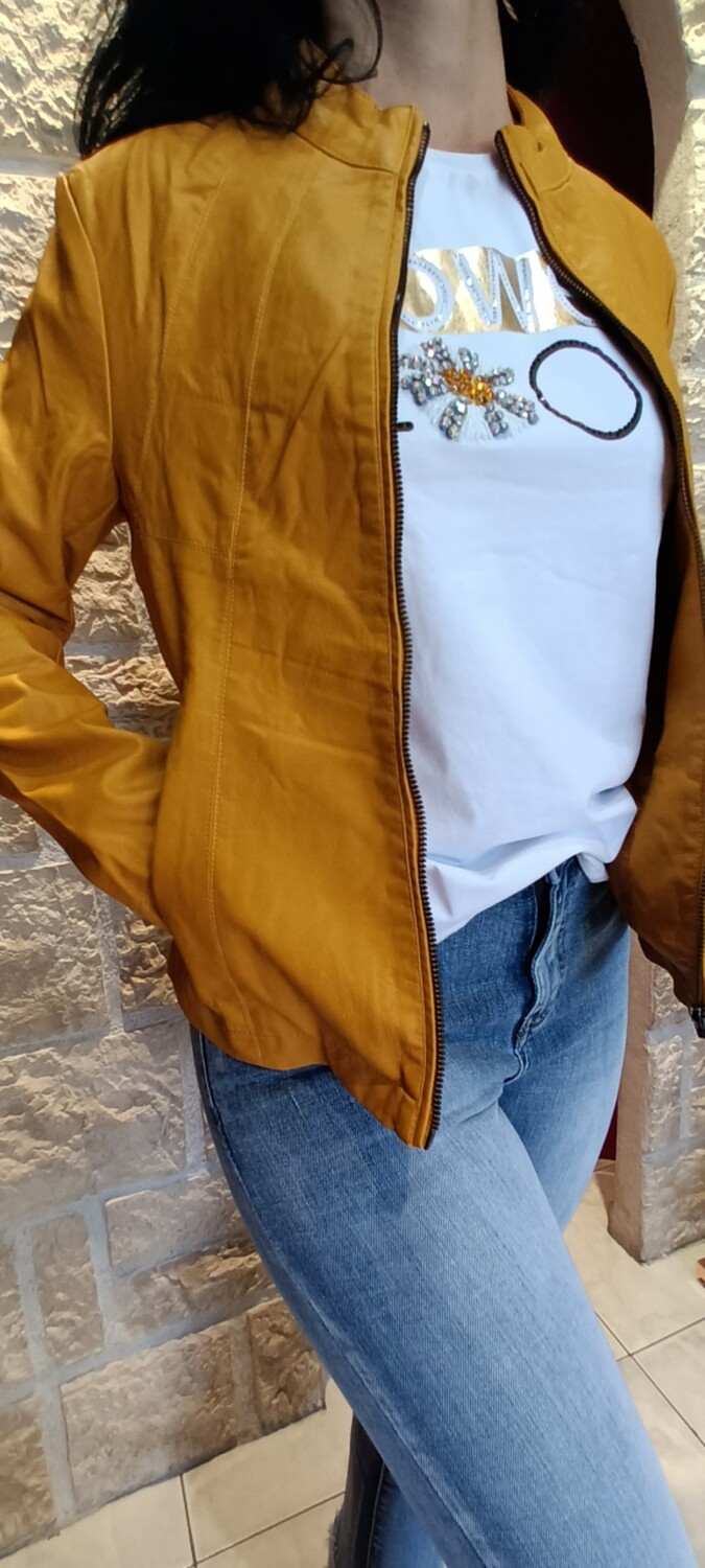 Veste simili cuir Nicole jaune