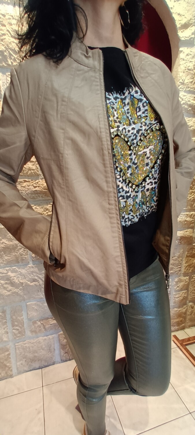 Veste simili cuir Nicole beige 