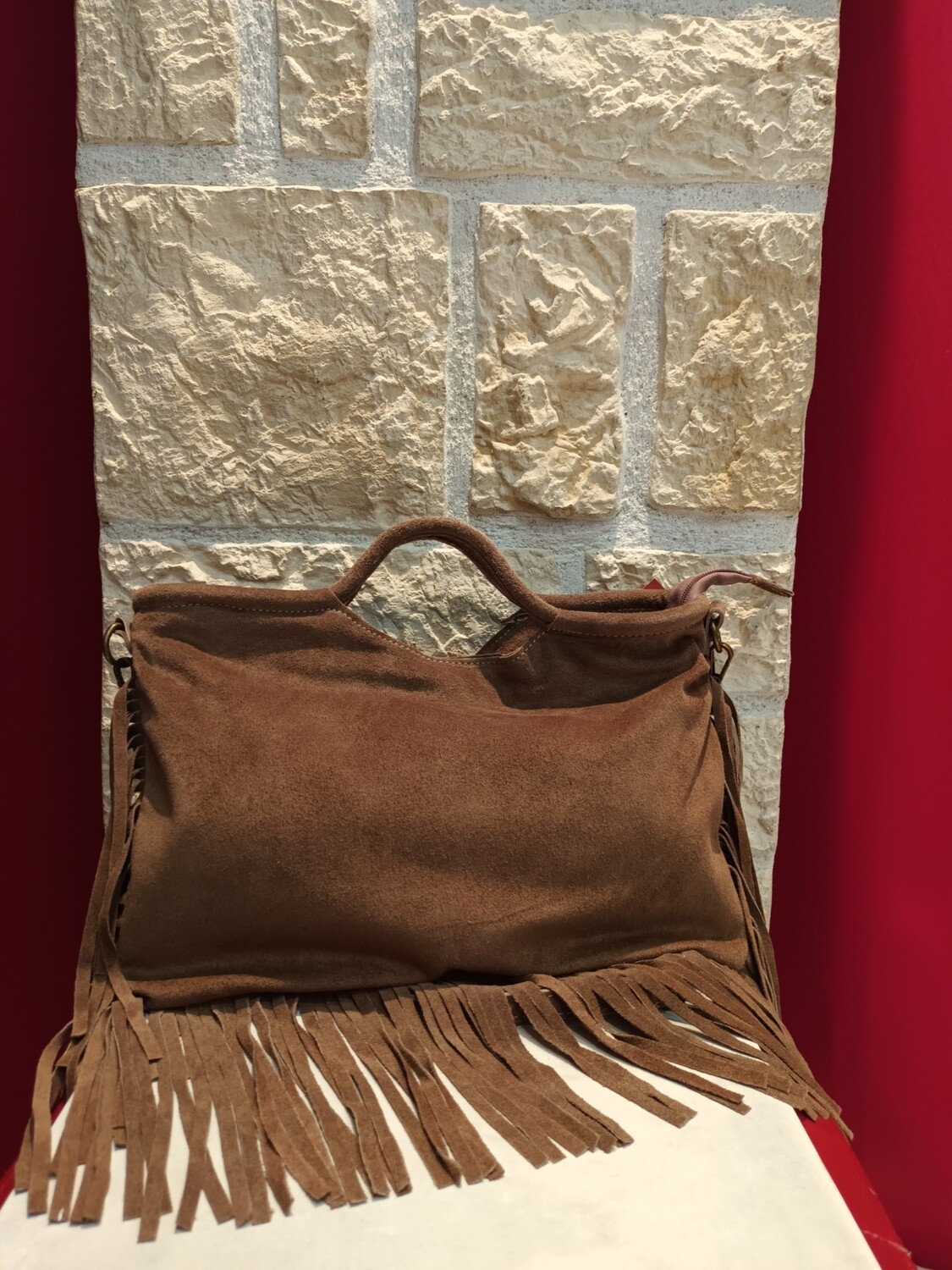 Sac cuir franges taupe