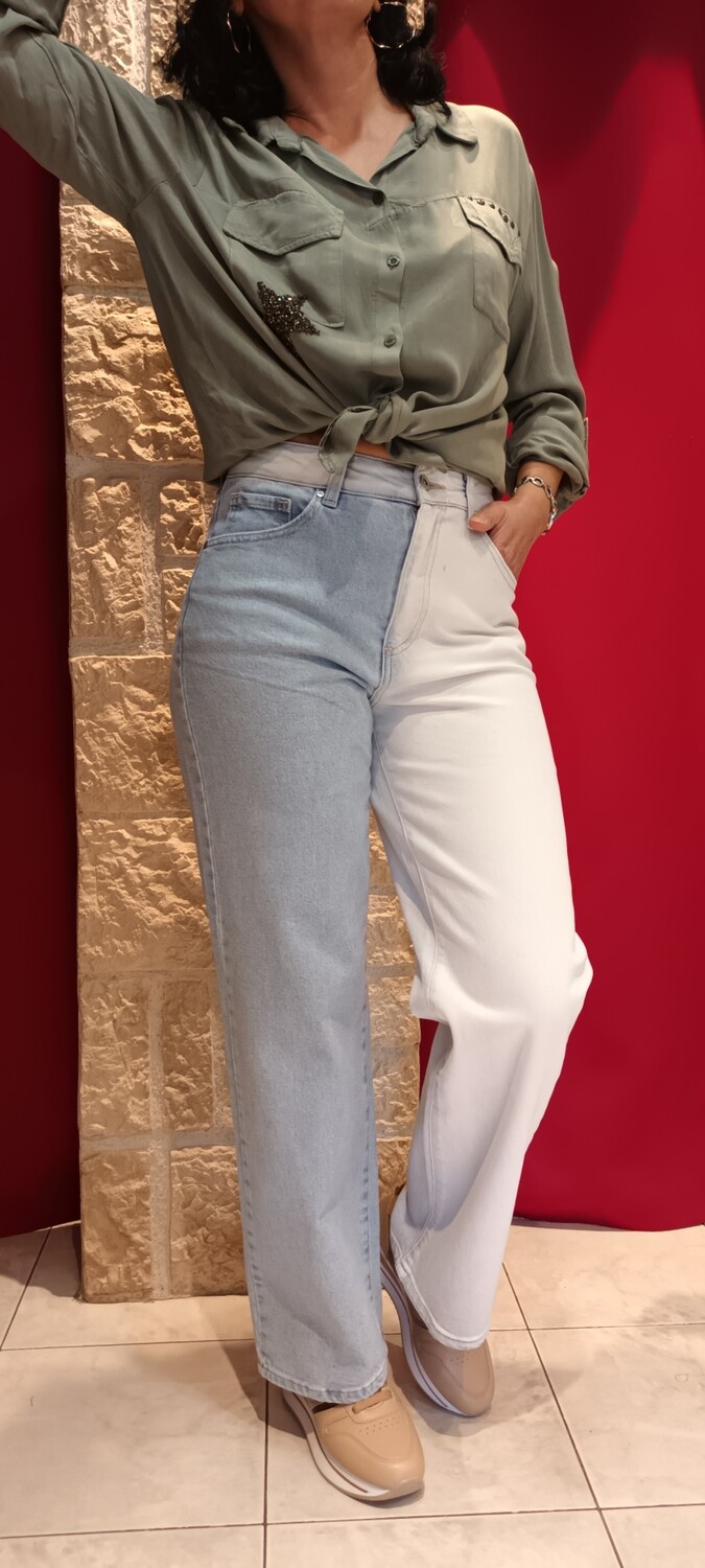 Jean denim bicolore bleu clair