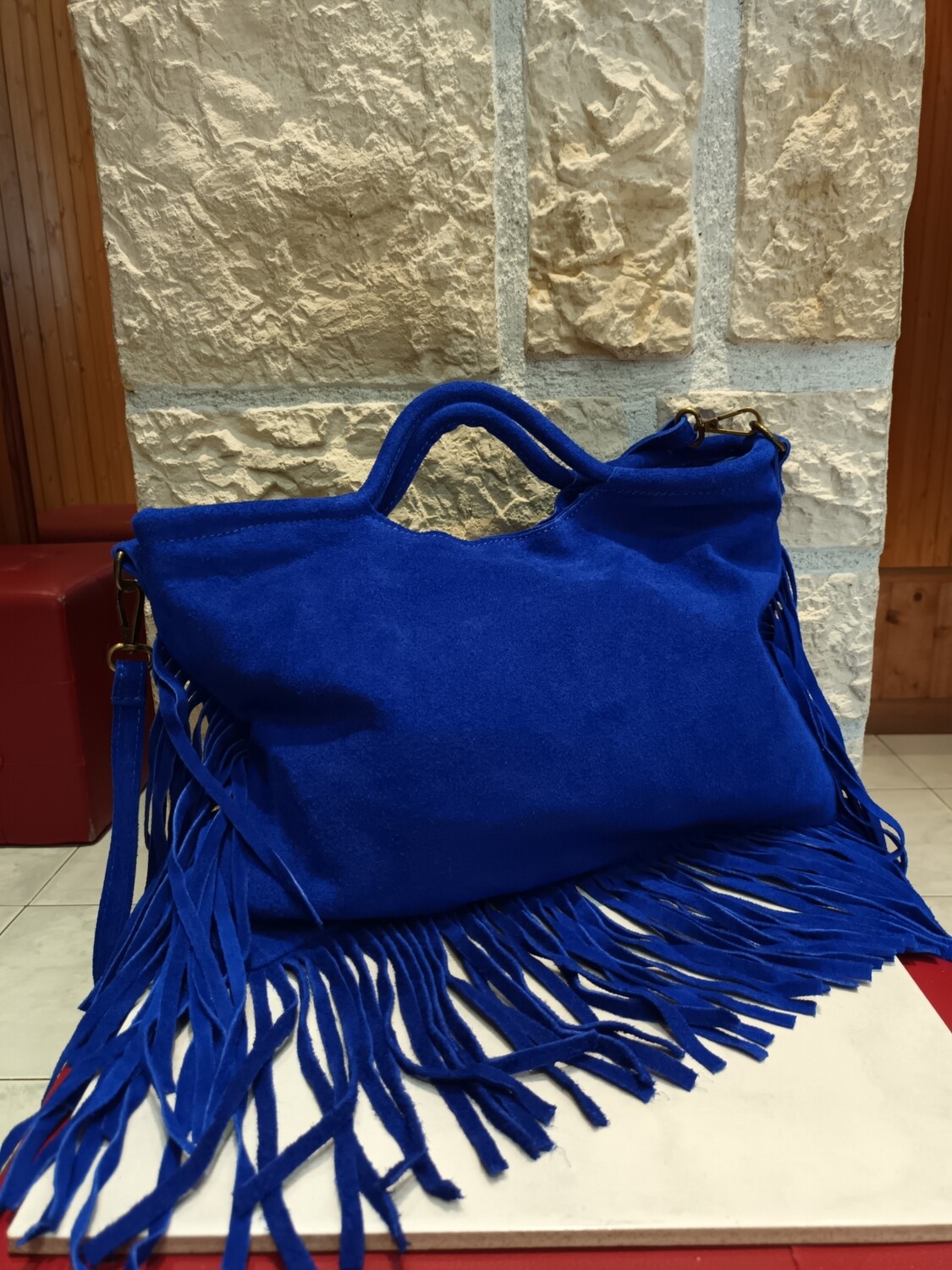 Sac cuir franges bleu royal 