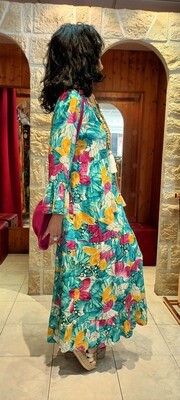 Robe longue Liliane imprimé floral tourquoise 