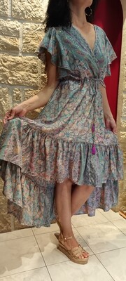 Robe longue asymétrique Ella imprimé vert d' eau