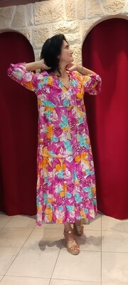 Robe longue Liliane imprimé floral rose