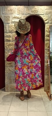 Robe longue Liliane imprimé floral rose