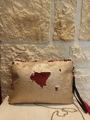 Pochette à sequins bicolore or foncé et bordeaux