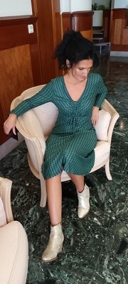 Robe imprimée vintage vert et bleu