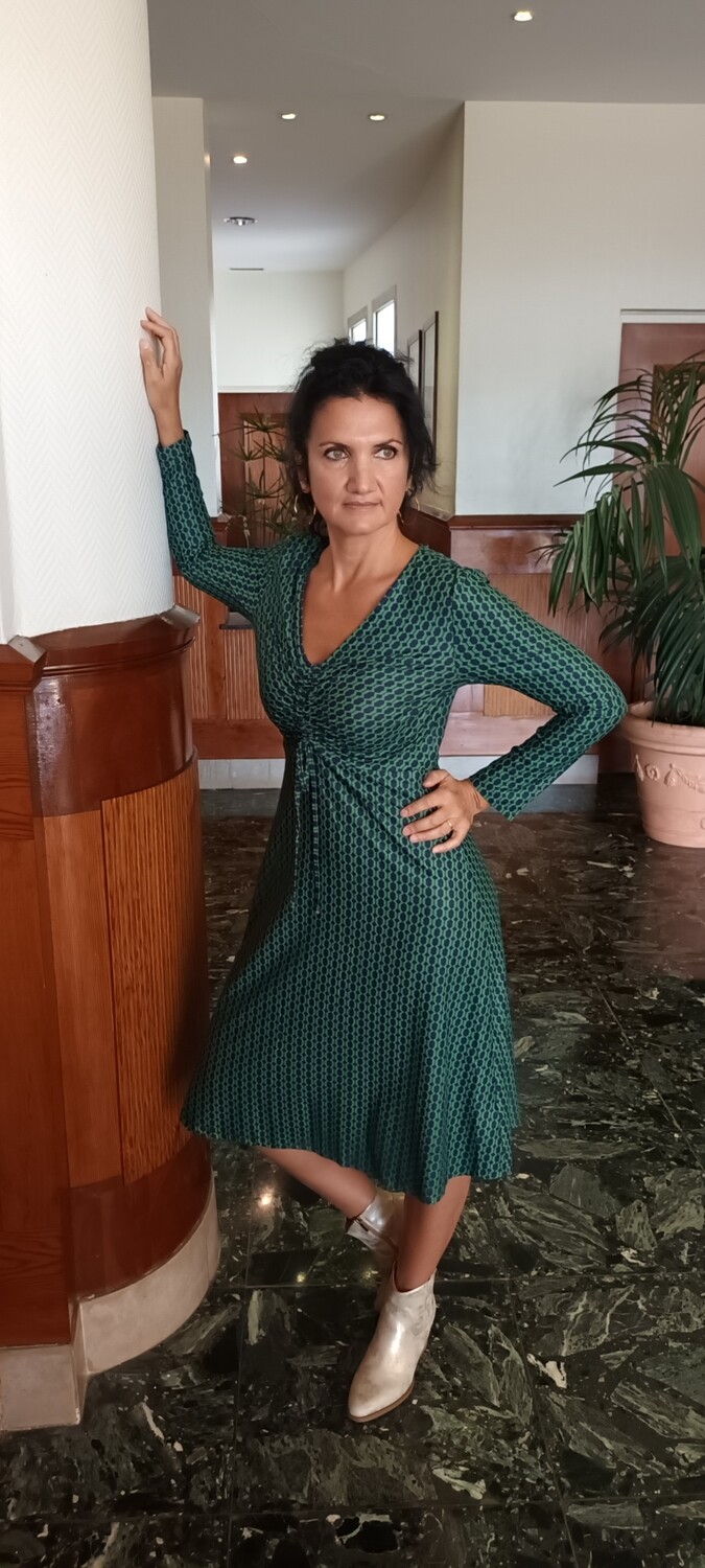 Robe imprimée vintage vert et bleu