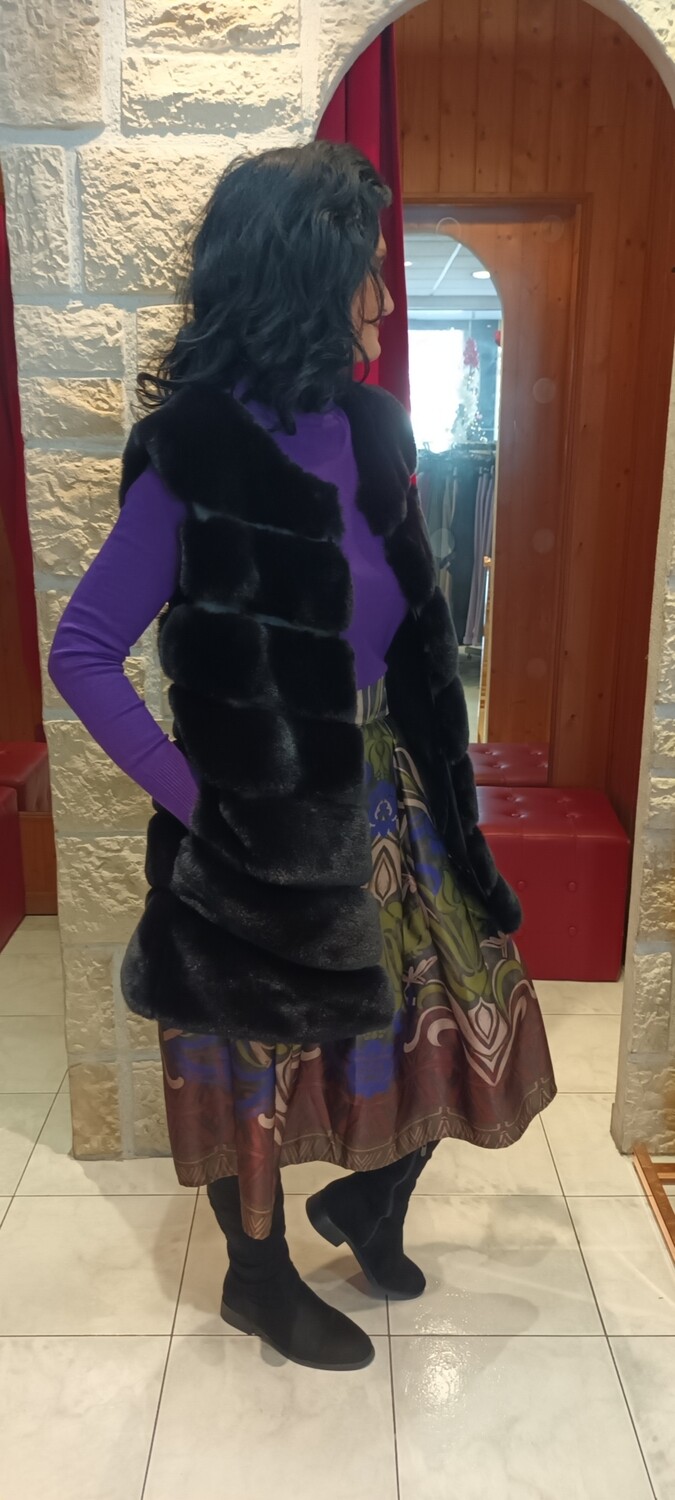 Gilet mi-long fausse fourrure noir