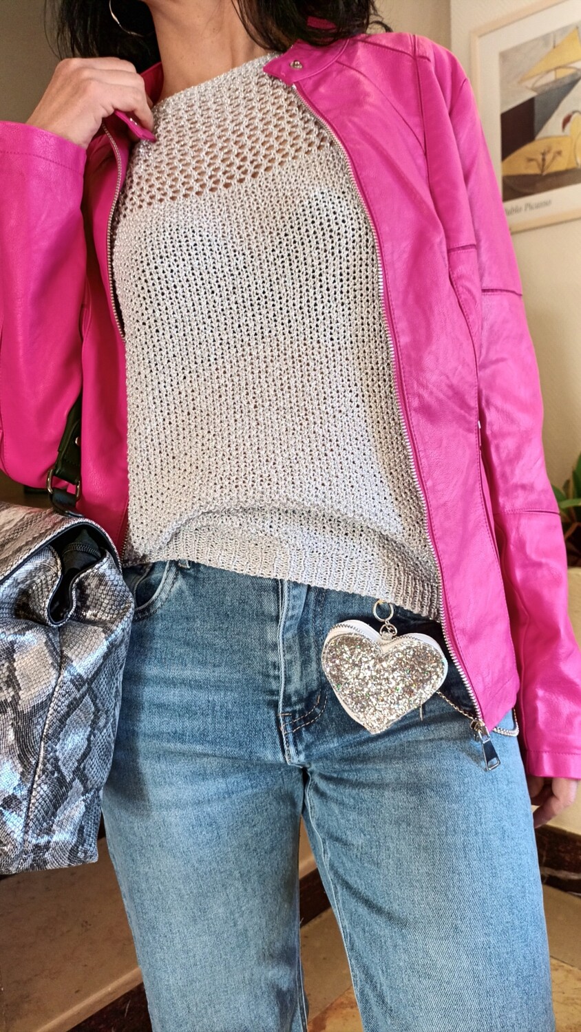 Veste Biker rose fuchsia Veste Biker rose fuchsia