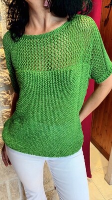 Top à maille Lurex vert