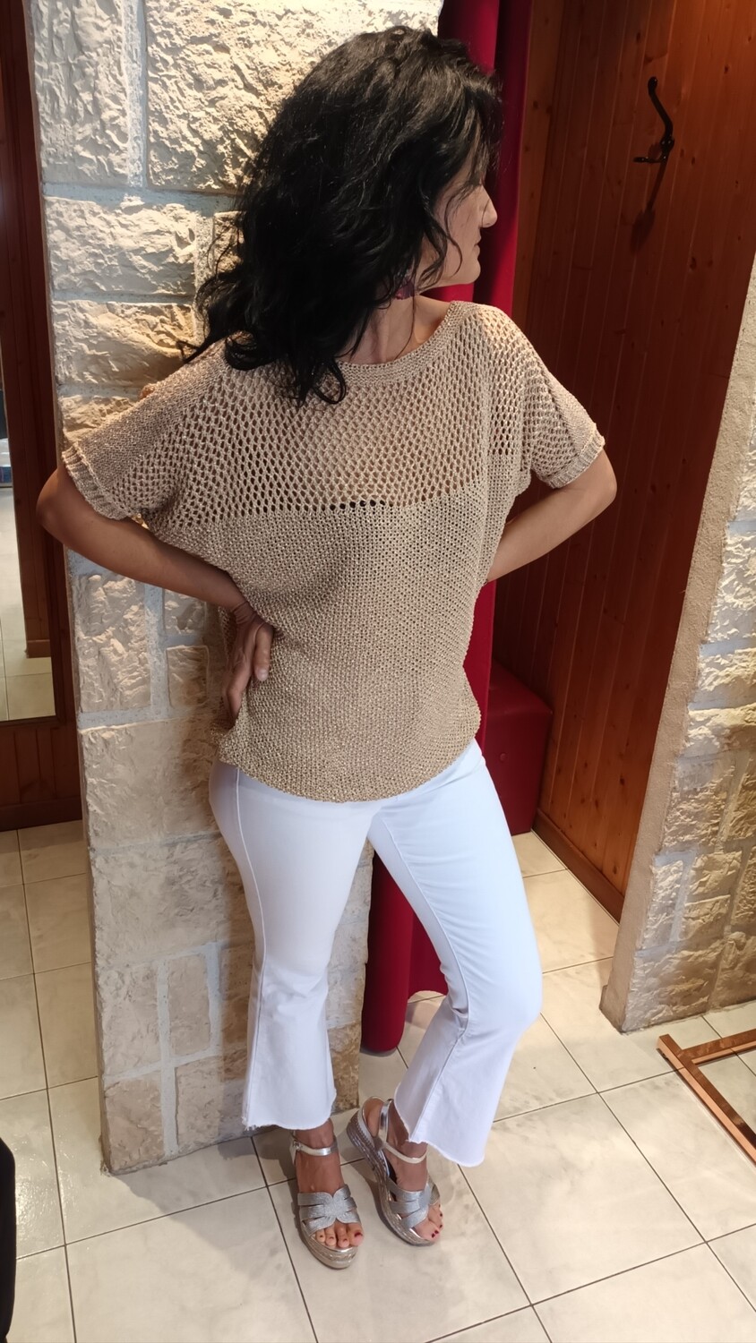 Pull à maille Lurex doré 