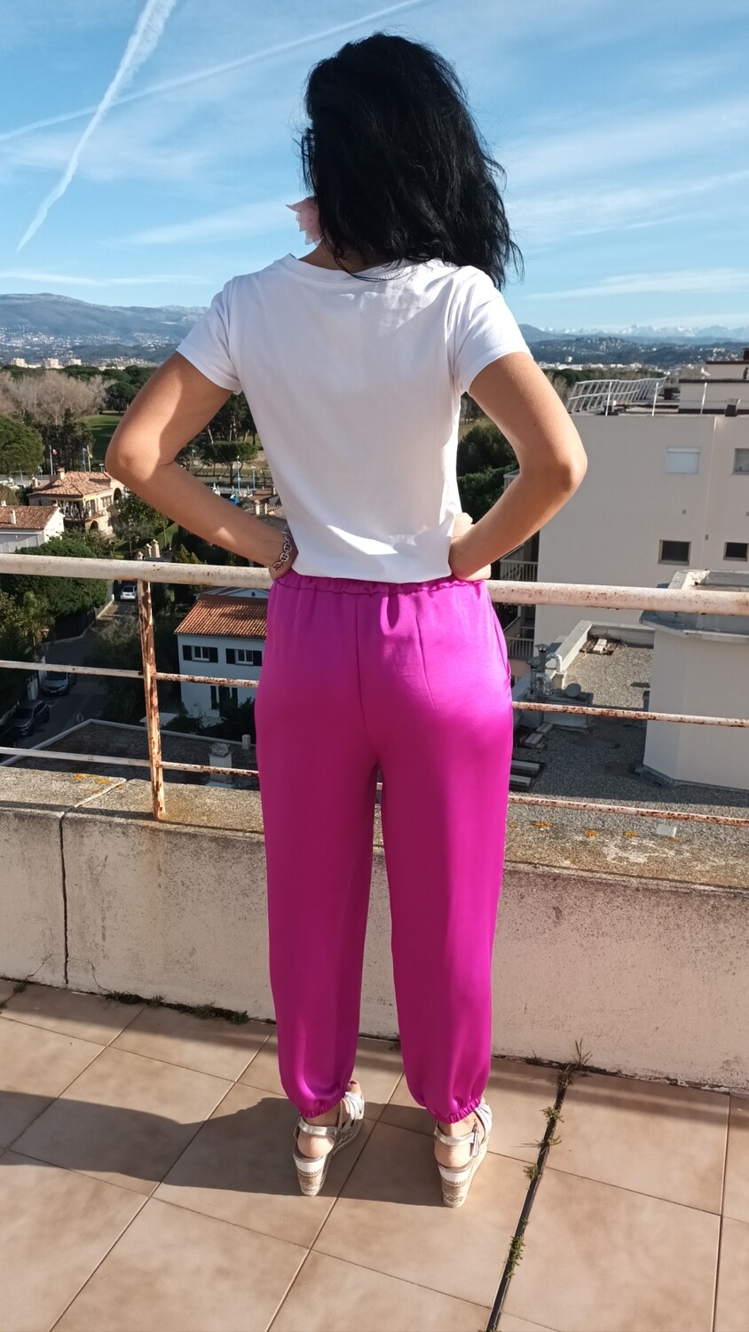 Pantalon satiné fluide fuchsia 