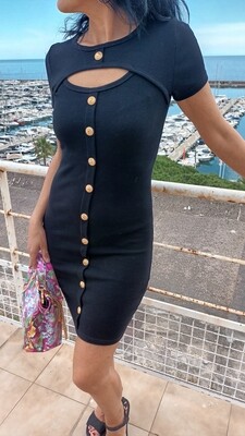 Robe moulante boutons noir