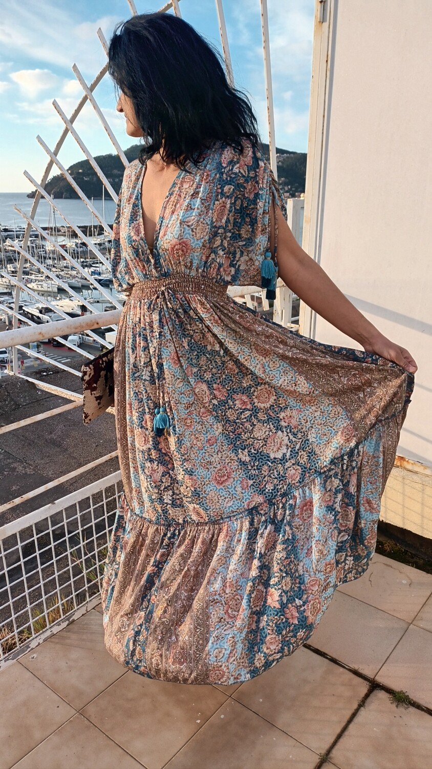Robe longue Ambre bleu