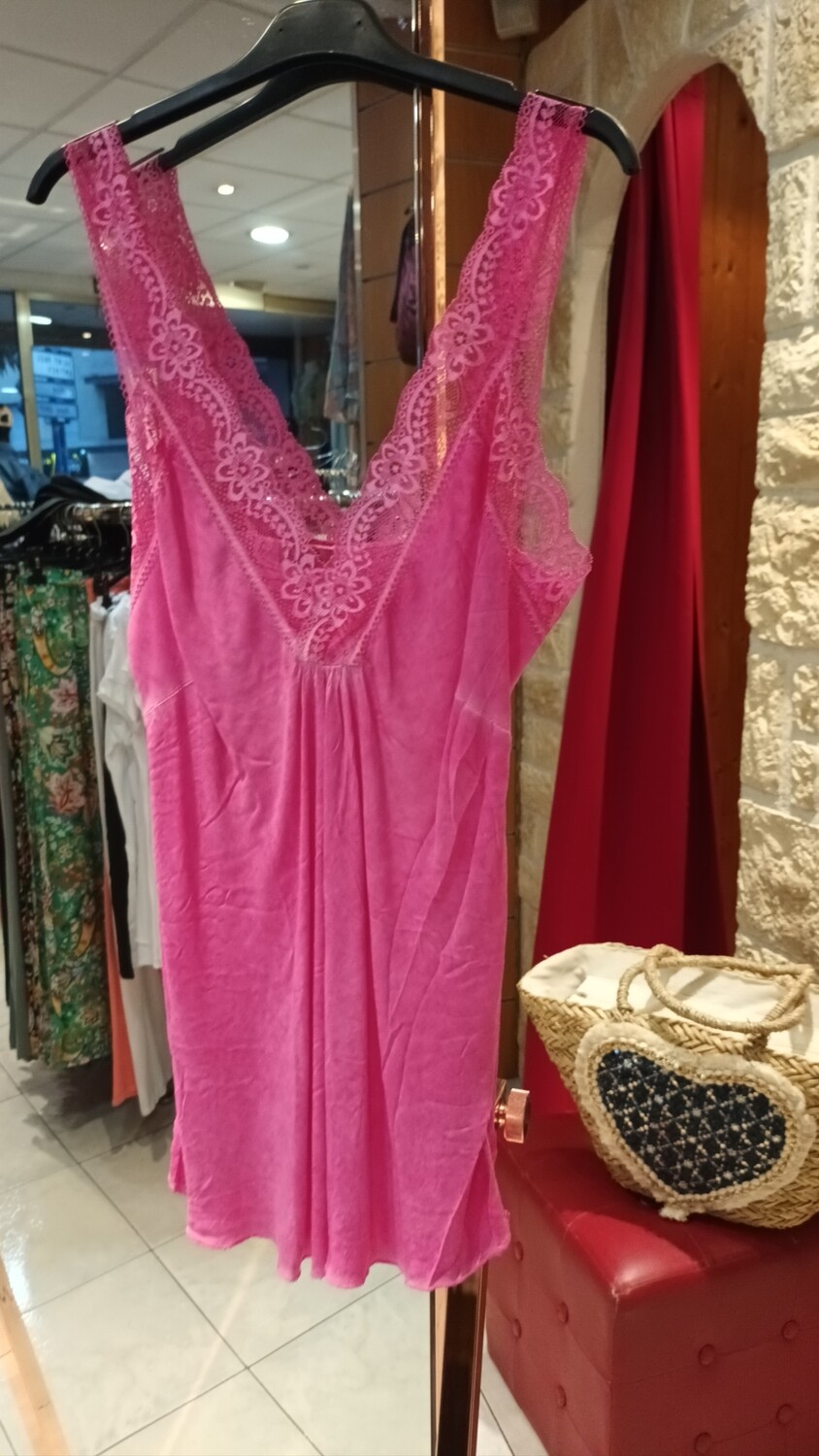 Caraco satiné dentelle fuchsia 