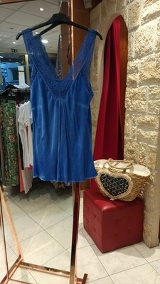 Débardeur satiné dentelle bleu royal