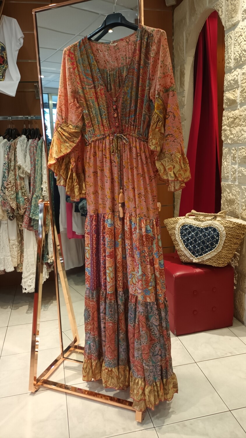 Robe longue Floral rouge multicolore