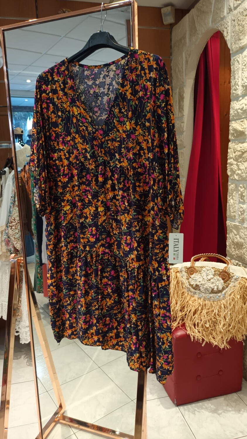 Robe imprimé fleurs bleu marine 