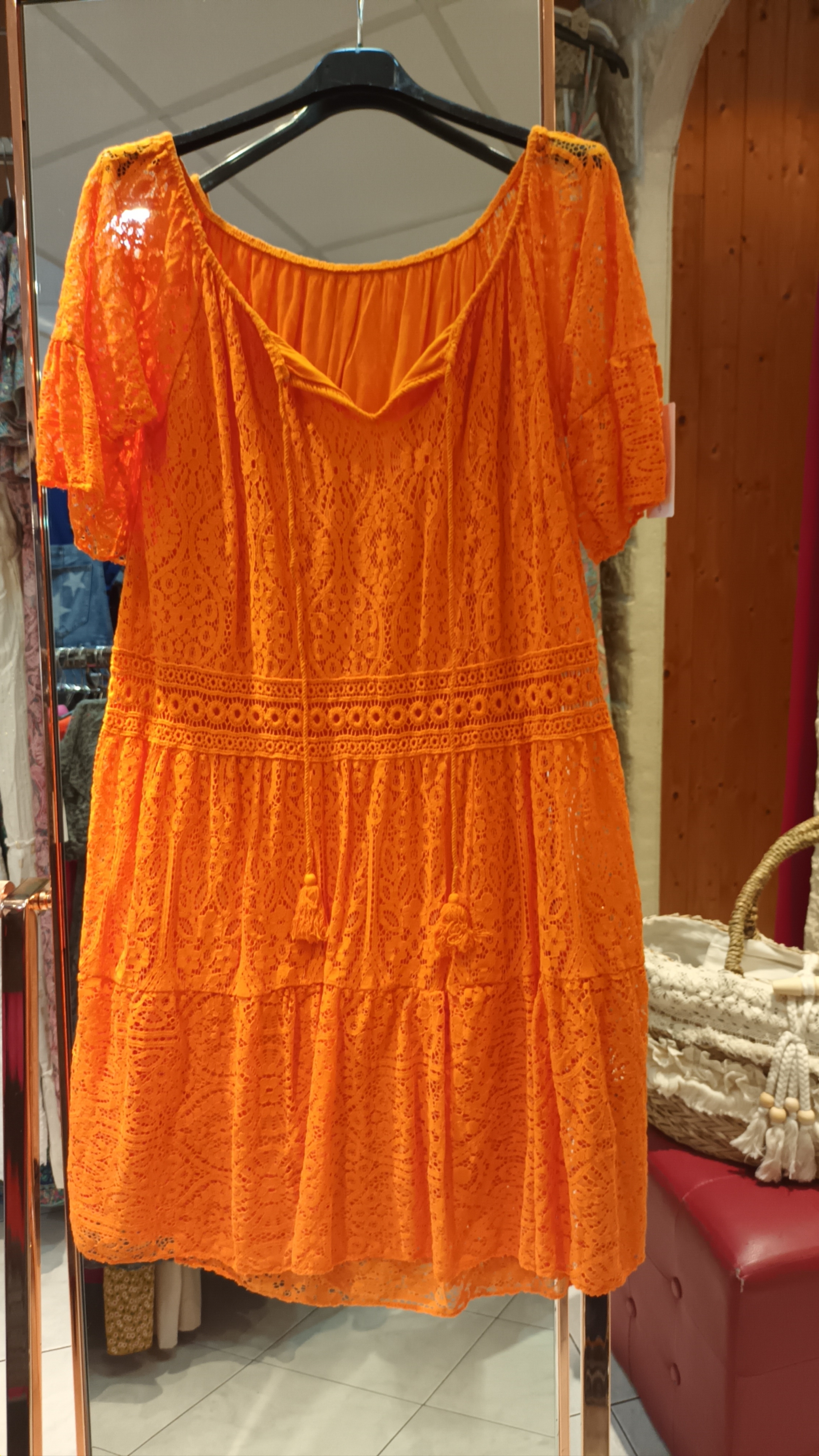 Robe bohème en dentelle orange
