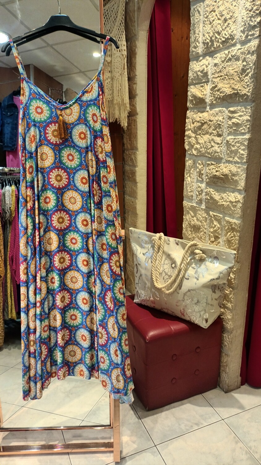 Robe bretelles bleu imprimé 