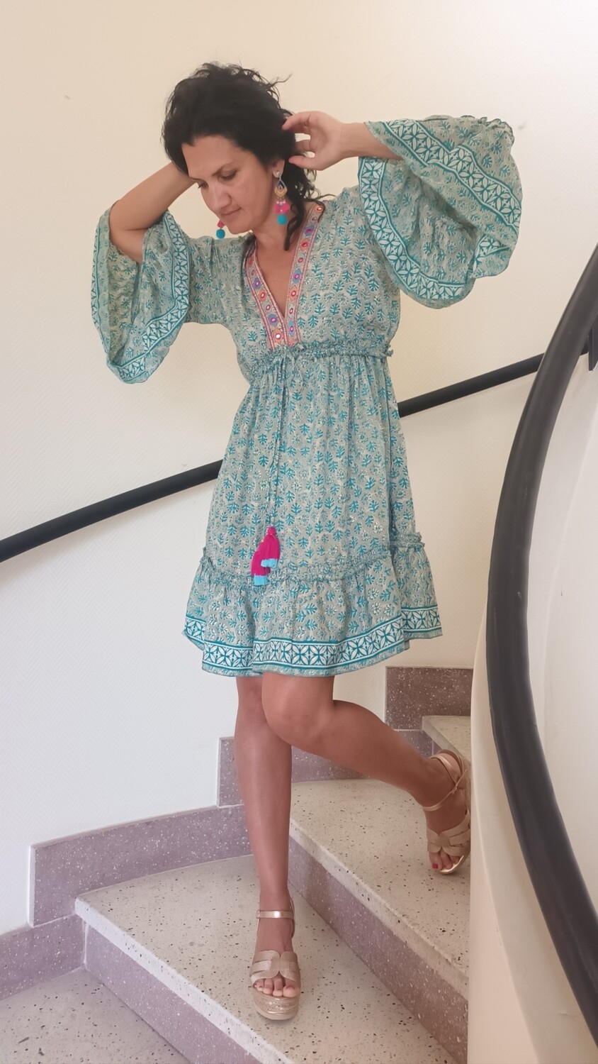 Robe courte Cassandre vert d'eau 