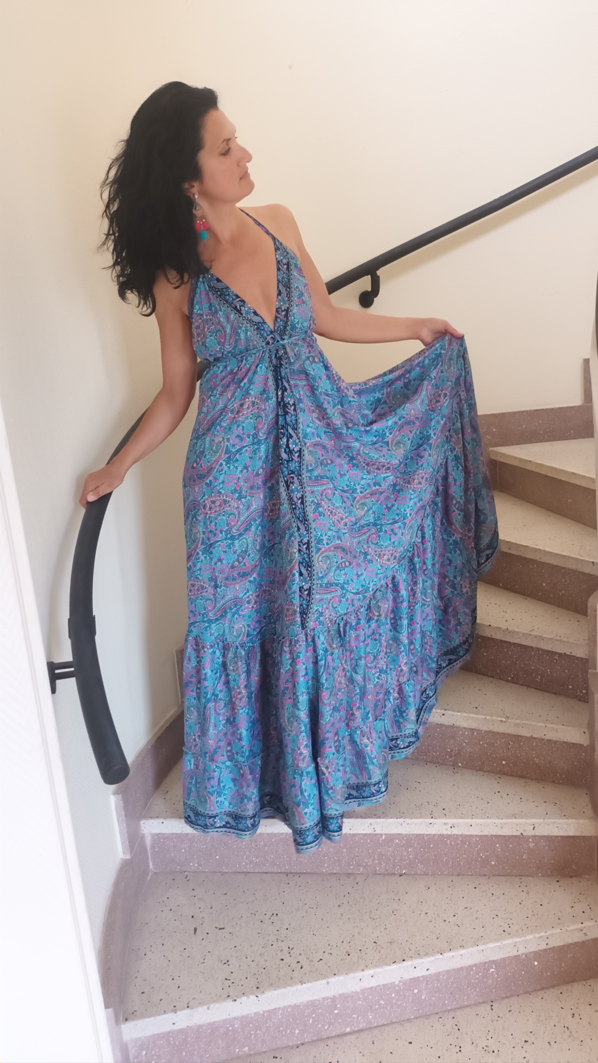 Robe dos nu bleu