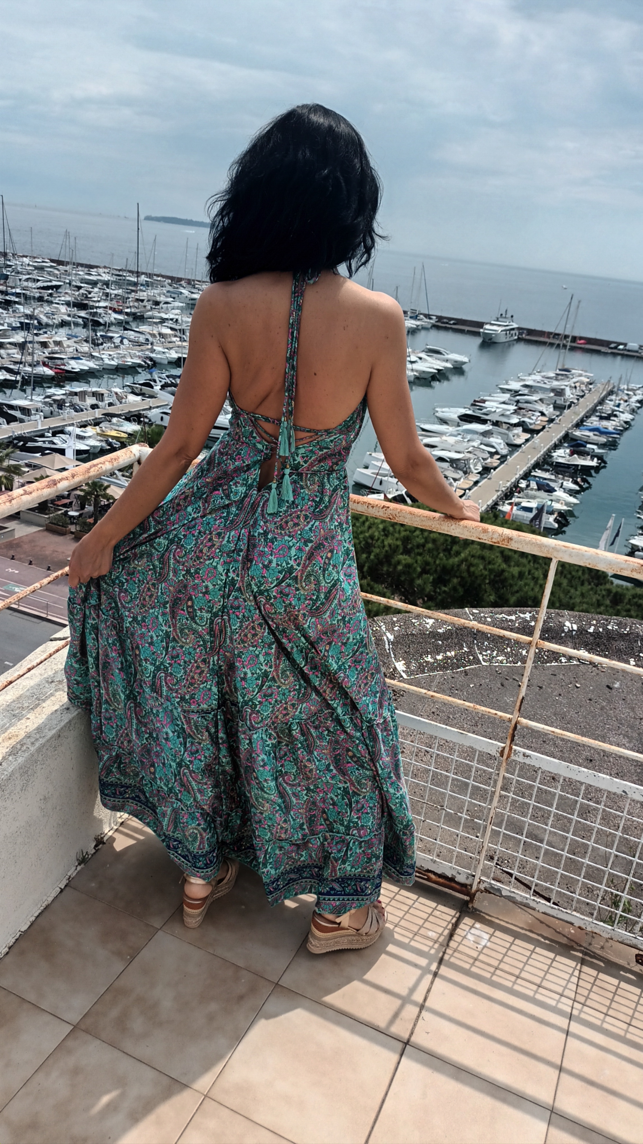 Robe dos nu vert tourquoise