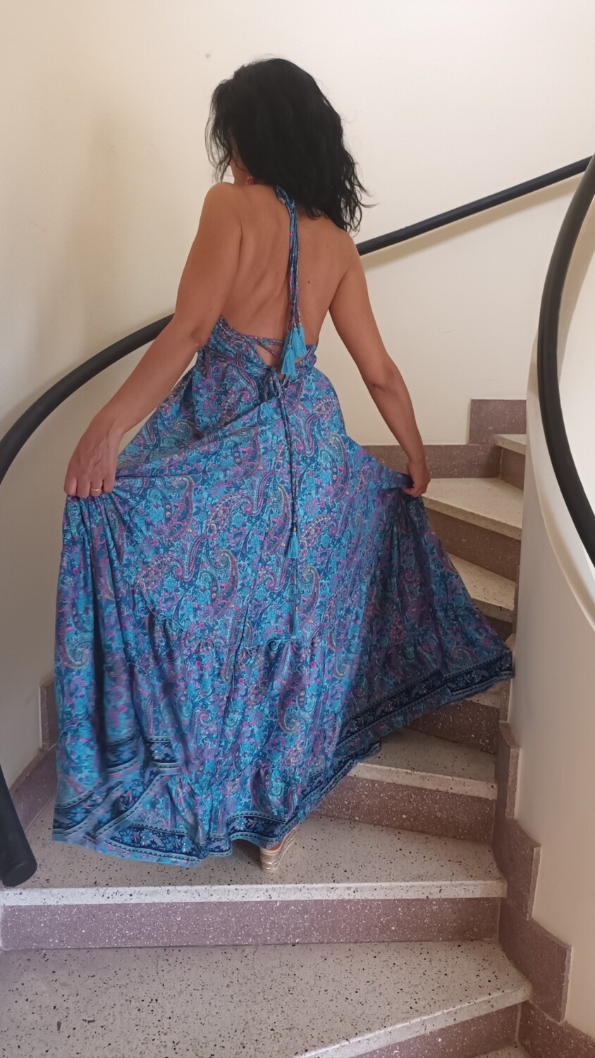 Robe dos nu bleu 