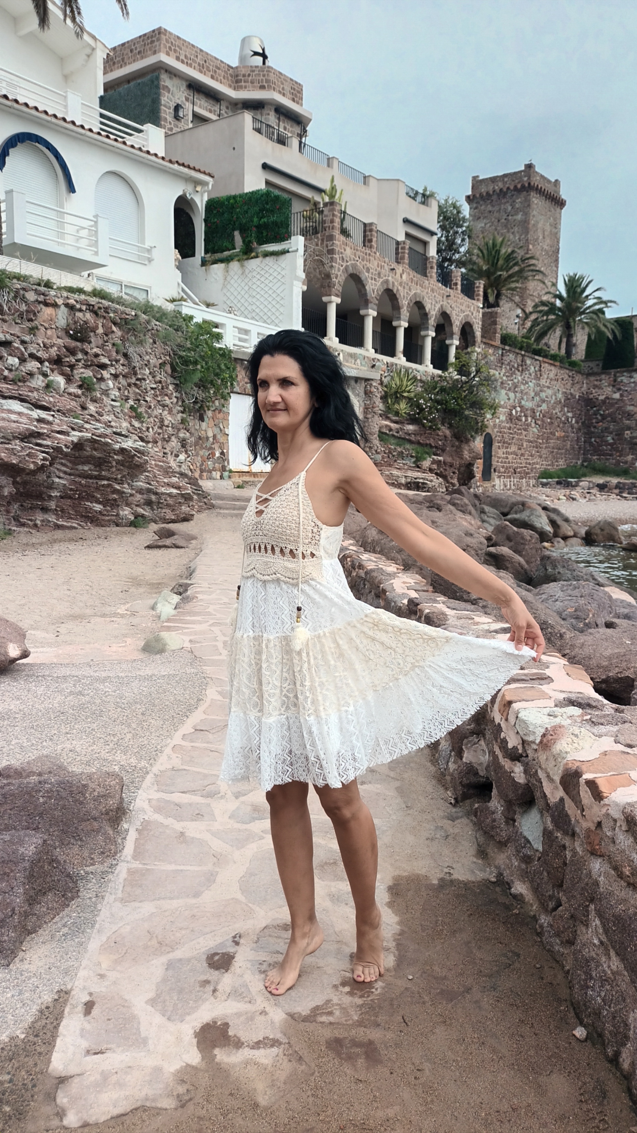 Robe bohème Hippie chic blanc cassé