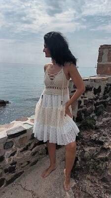 Robe bohème Hippie chic blanc cassé 