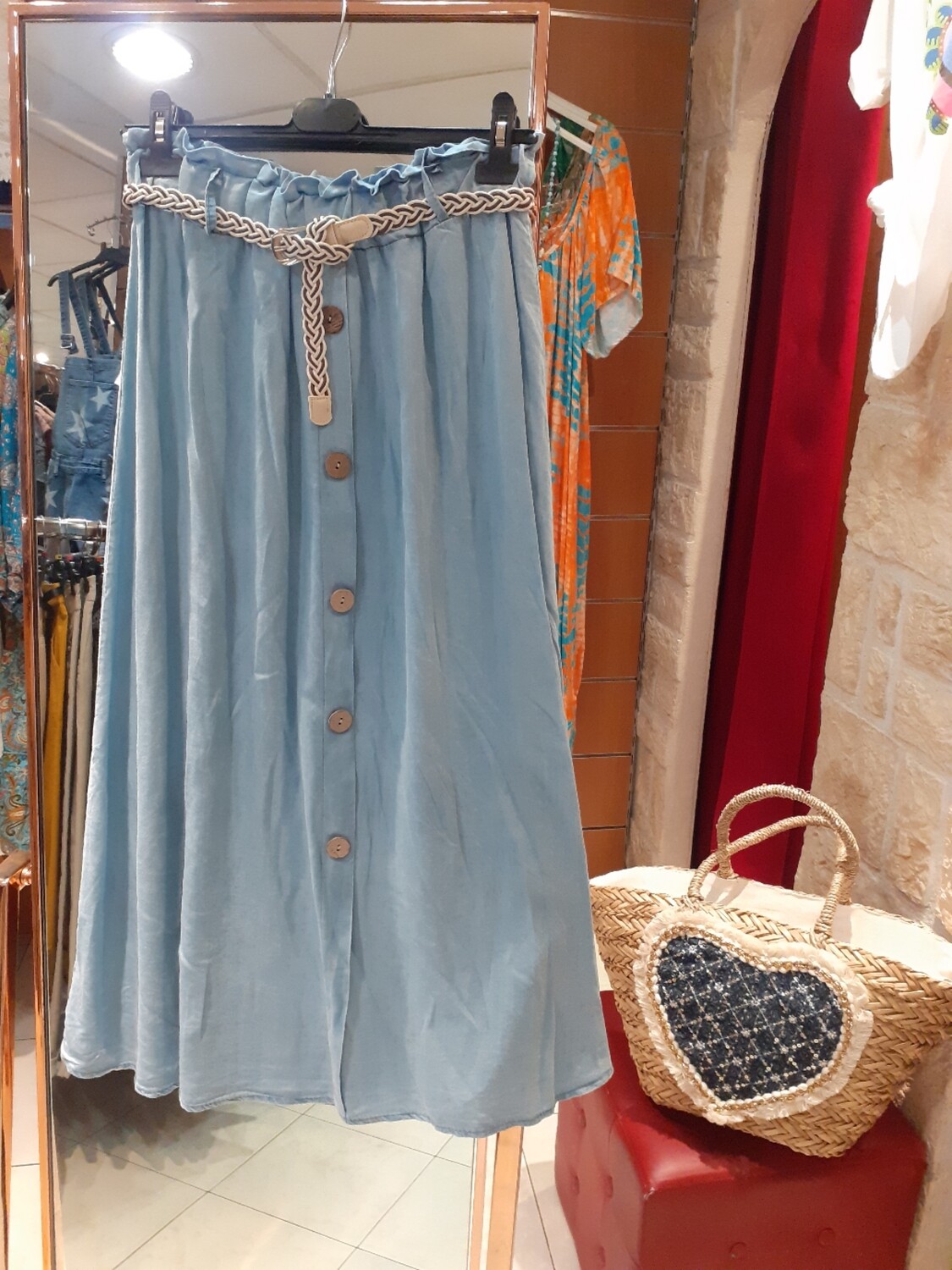 Jupe longue jean boutons denim bleu clair