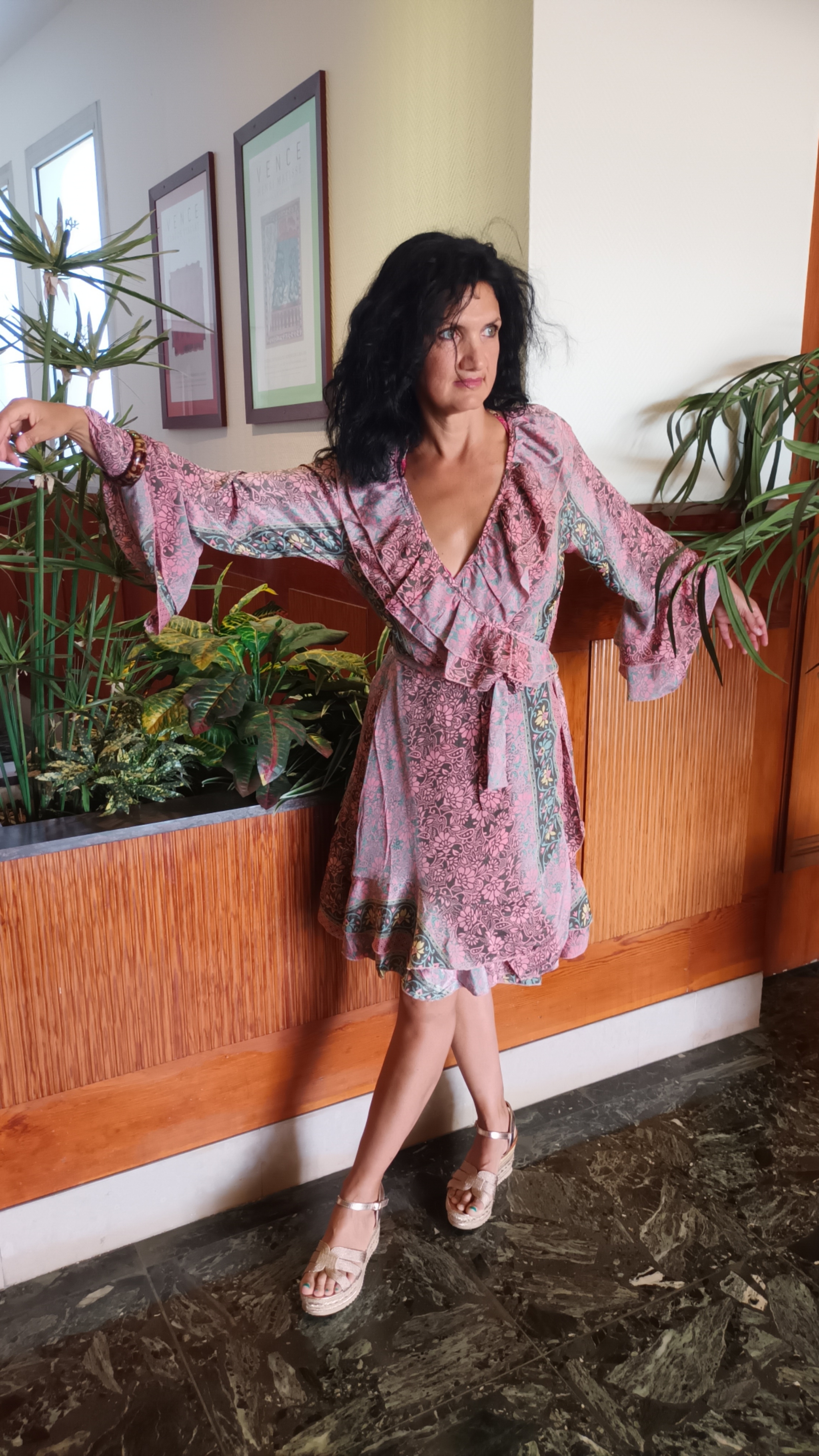 Robe portefeuille rose vert
