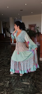 Robe longue Floral vert d' eau multicolore