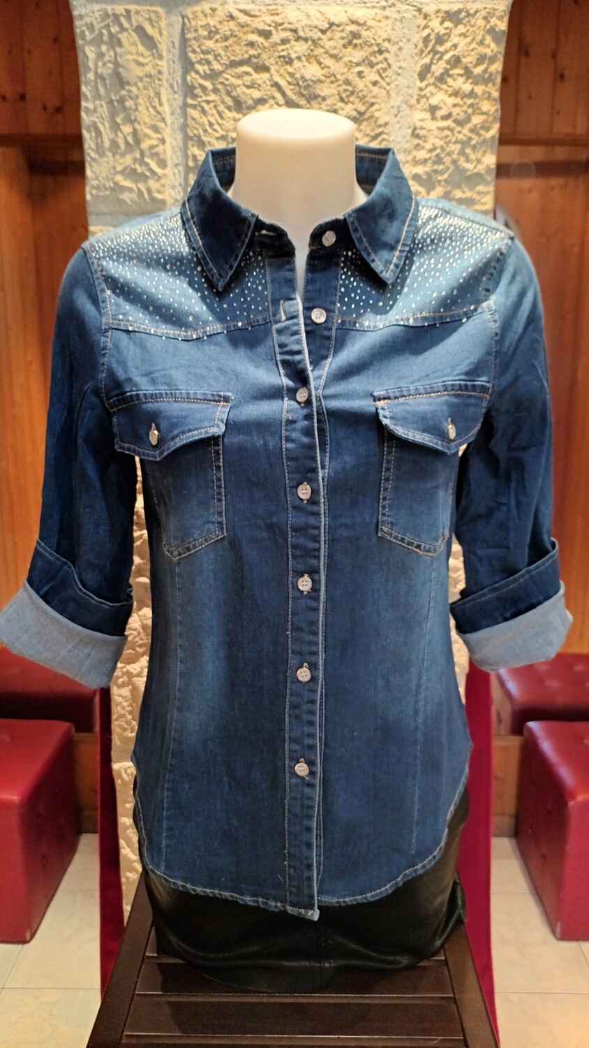 Chemise jean strass bleu