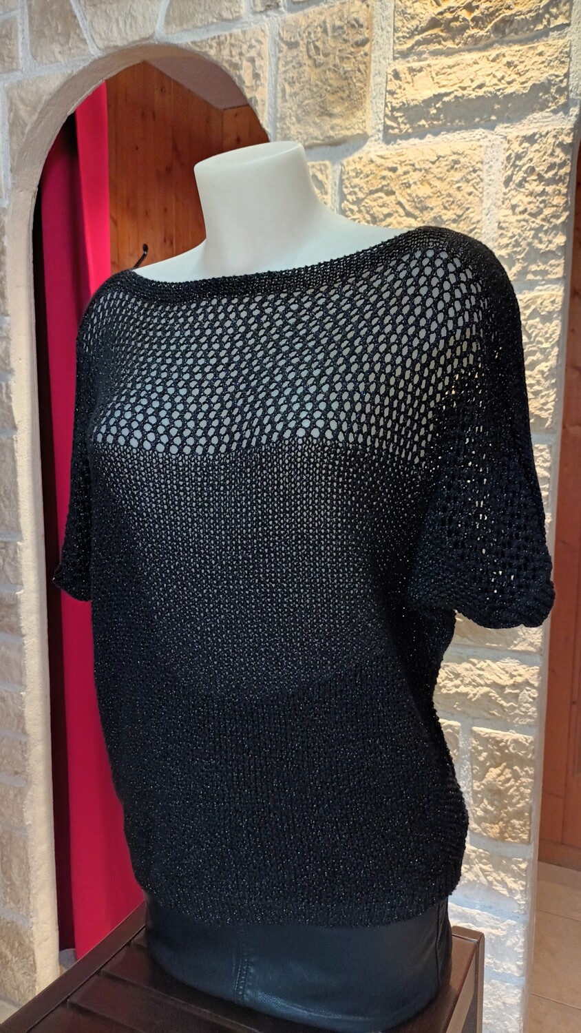 Top à maille Lurex noir