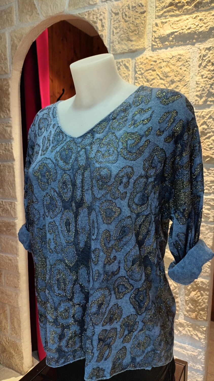 Pull imprimé panthère bleu