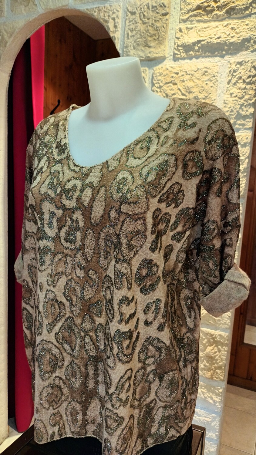 Pull imprimé panthère camel