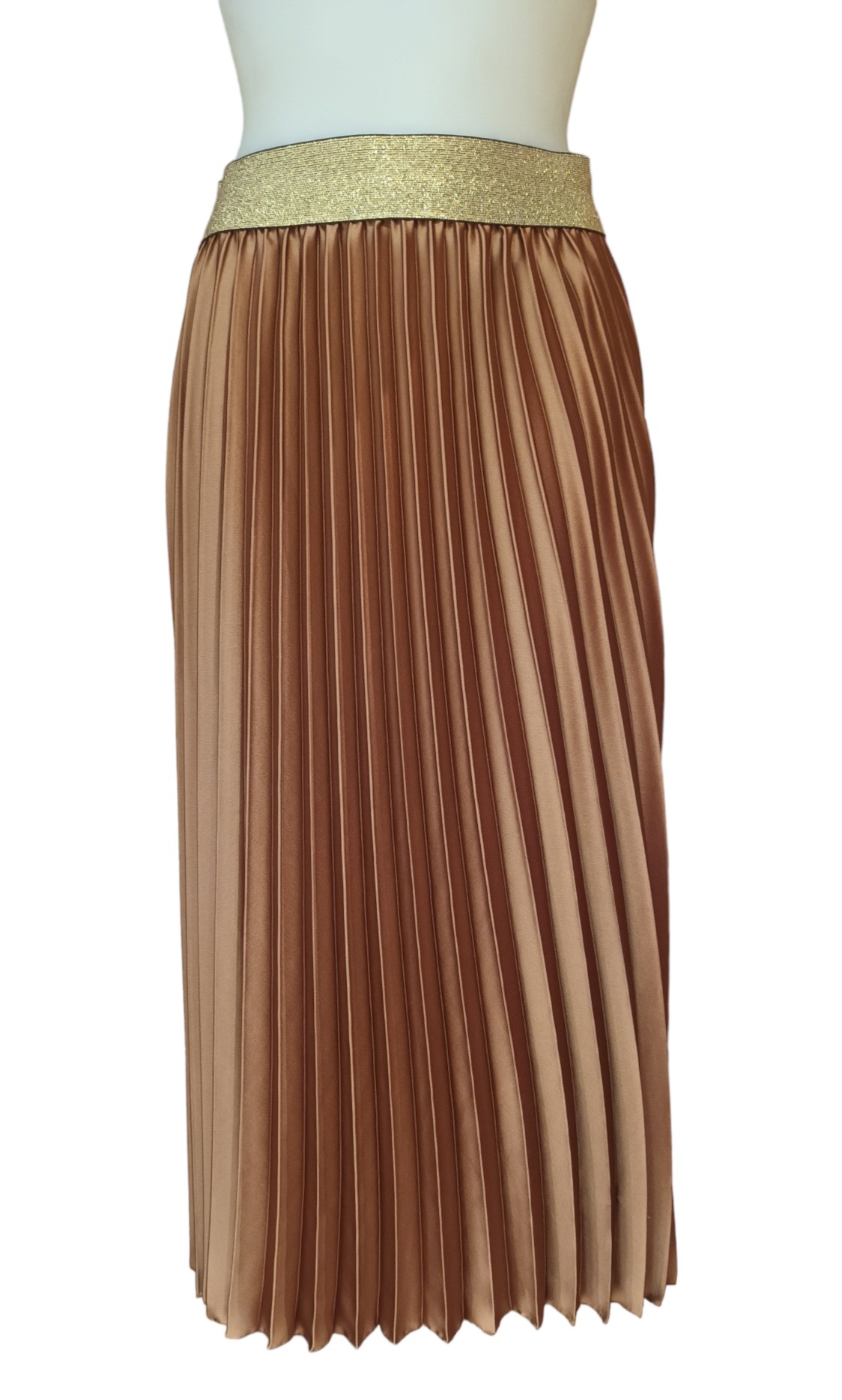 Jupe satin plissé caramel