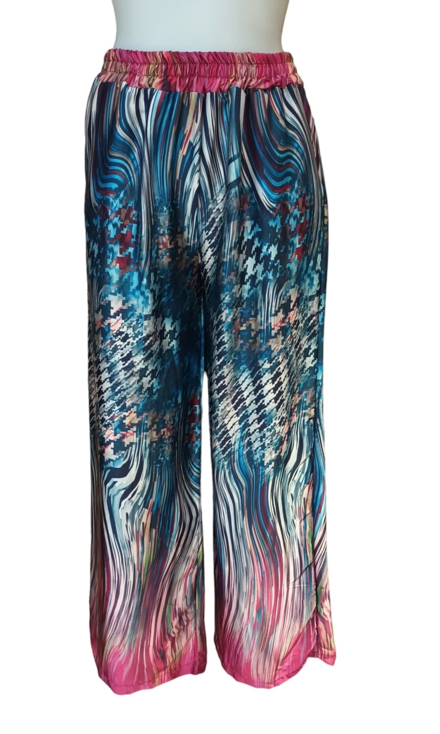 Pantalon satiné imprimé bleu