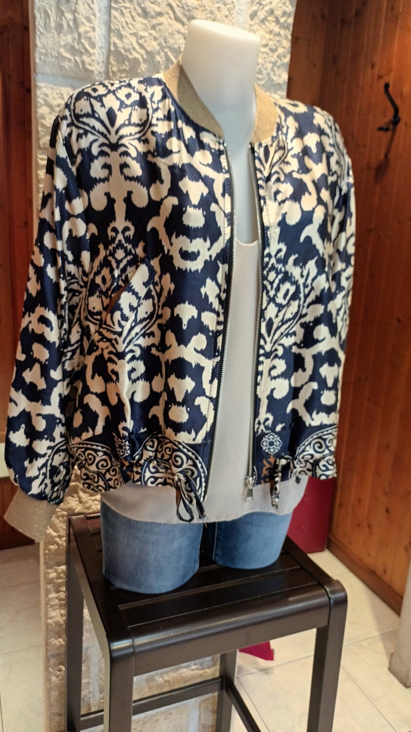Veste bomber imprimé bleu marine 