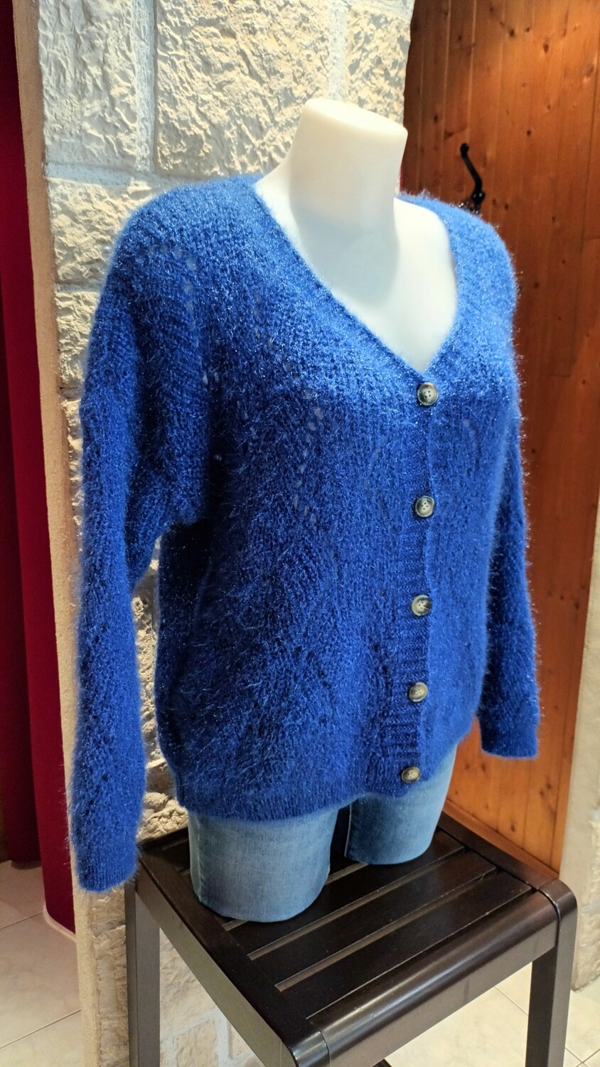 Cardigan à motifs ajourés bleu électrique 