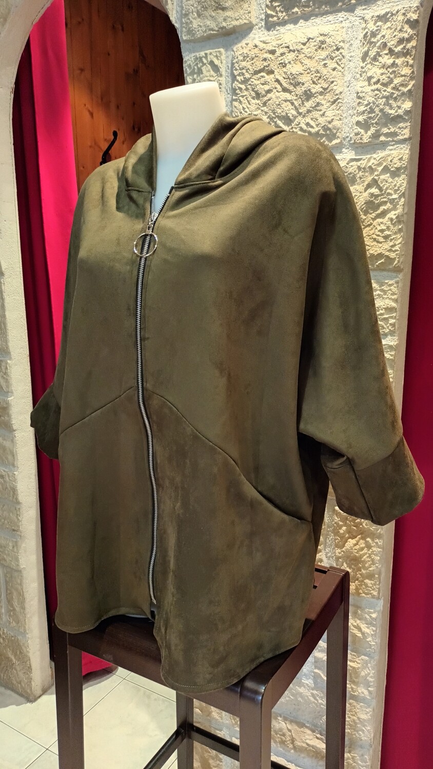 Veste à capuche suédine kaki
